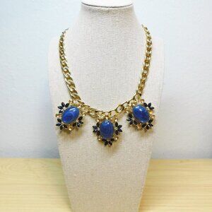 Lee X By Lee Angel - Gold Tone Marbled Blue Stone Statement Necklace